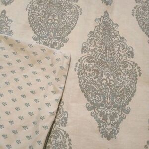 Tahari Double Full Duvet Cover White Gray Geometric Floral Ornate 100%Cotton